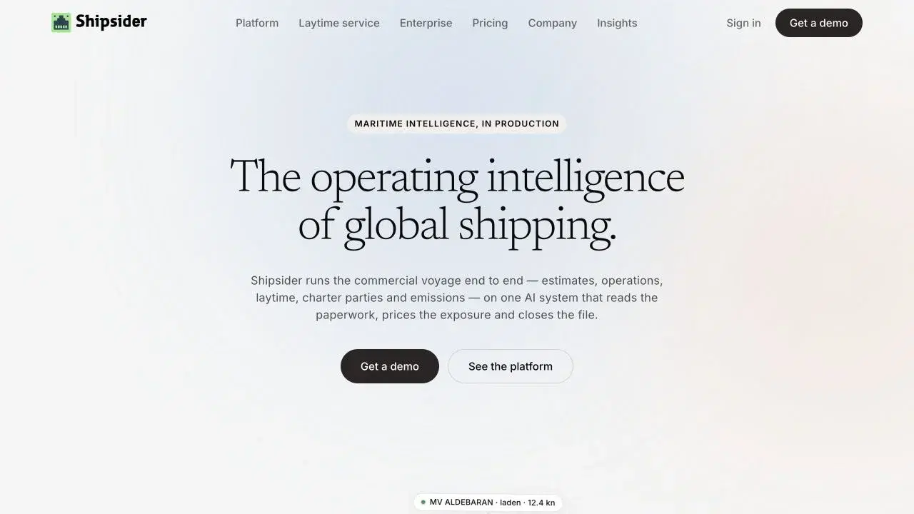 Shipsider’s live website introducing its maritime operations platform
